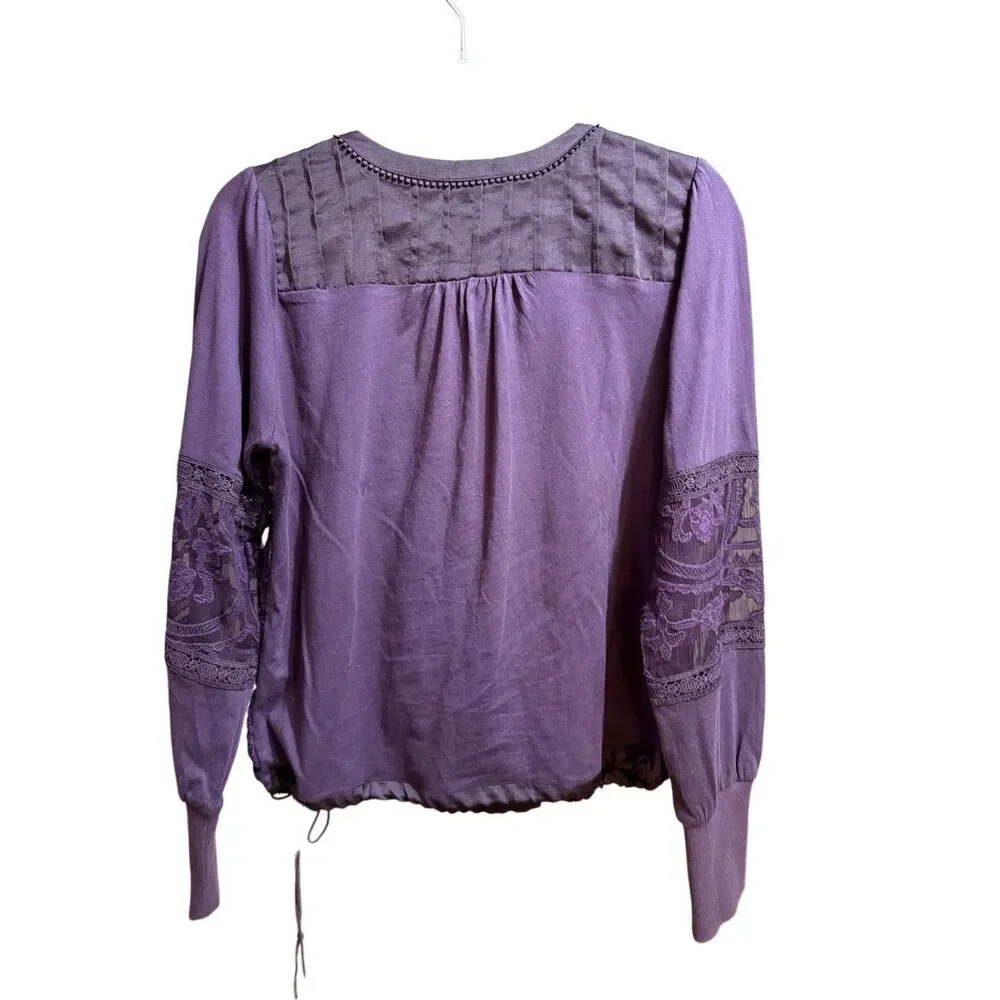 TINY by‎ Anthropologie Violet Lace Mixed Media Blouse Sz S